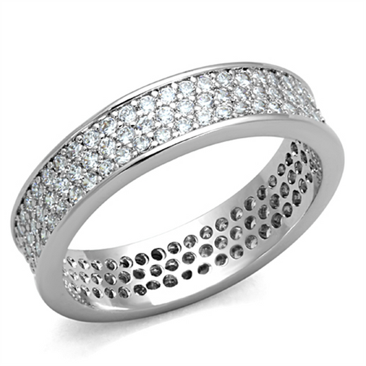 3W781 - Brass Ring Rhodium Women AAA Grade CZ Clear