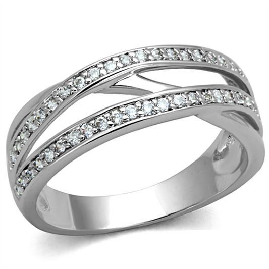 3W782 - Brass Ring Rhodium Women AAA Grade CZ Clear