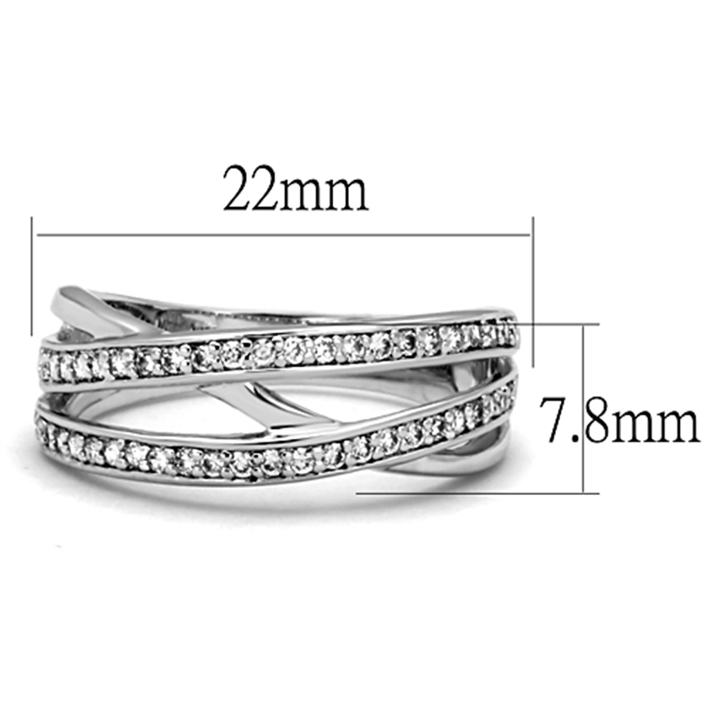 3W782 - Brass Ring Rhodium Women AAA Grade CZ Clear