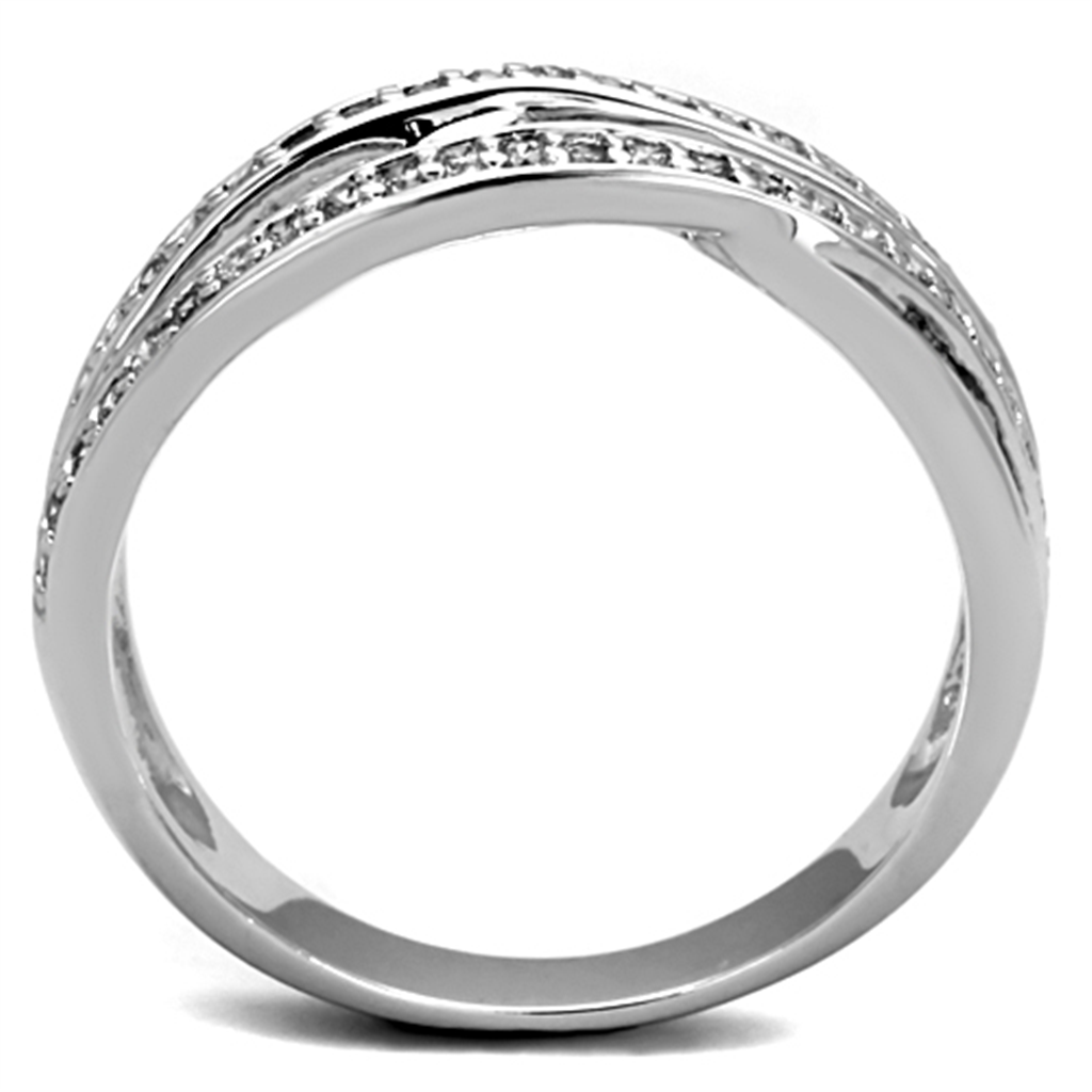 3W782 - Brass Ring Rhodium Women AAA Grade CZ Clear