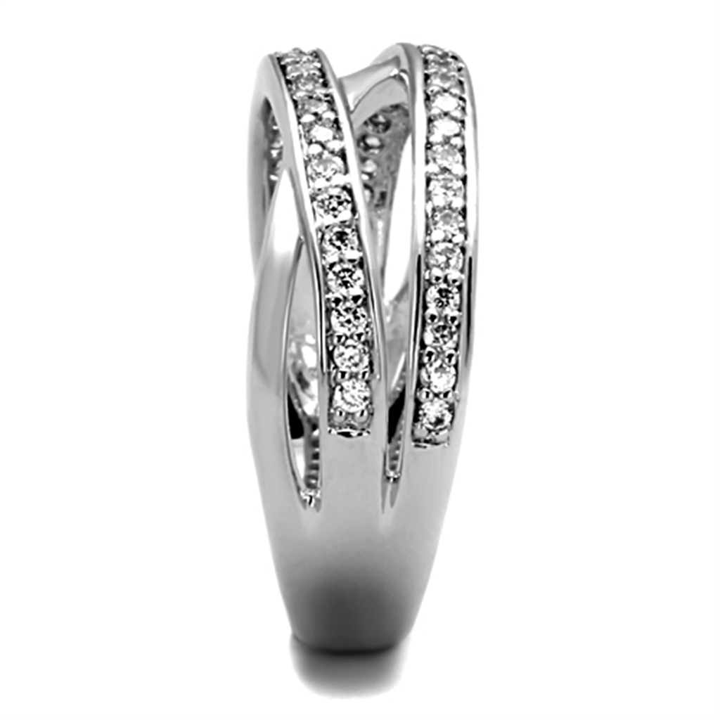 3W782 - Brass Ring Rhodium Women AAA Grade CZ Clear