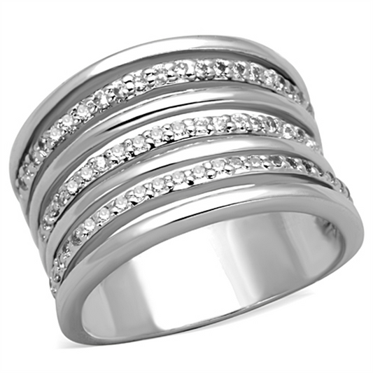 3W791 - Brass Ring Rhodium Women AAA Grade CZ Clear