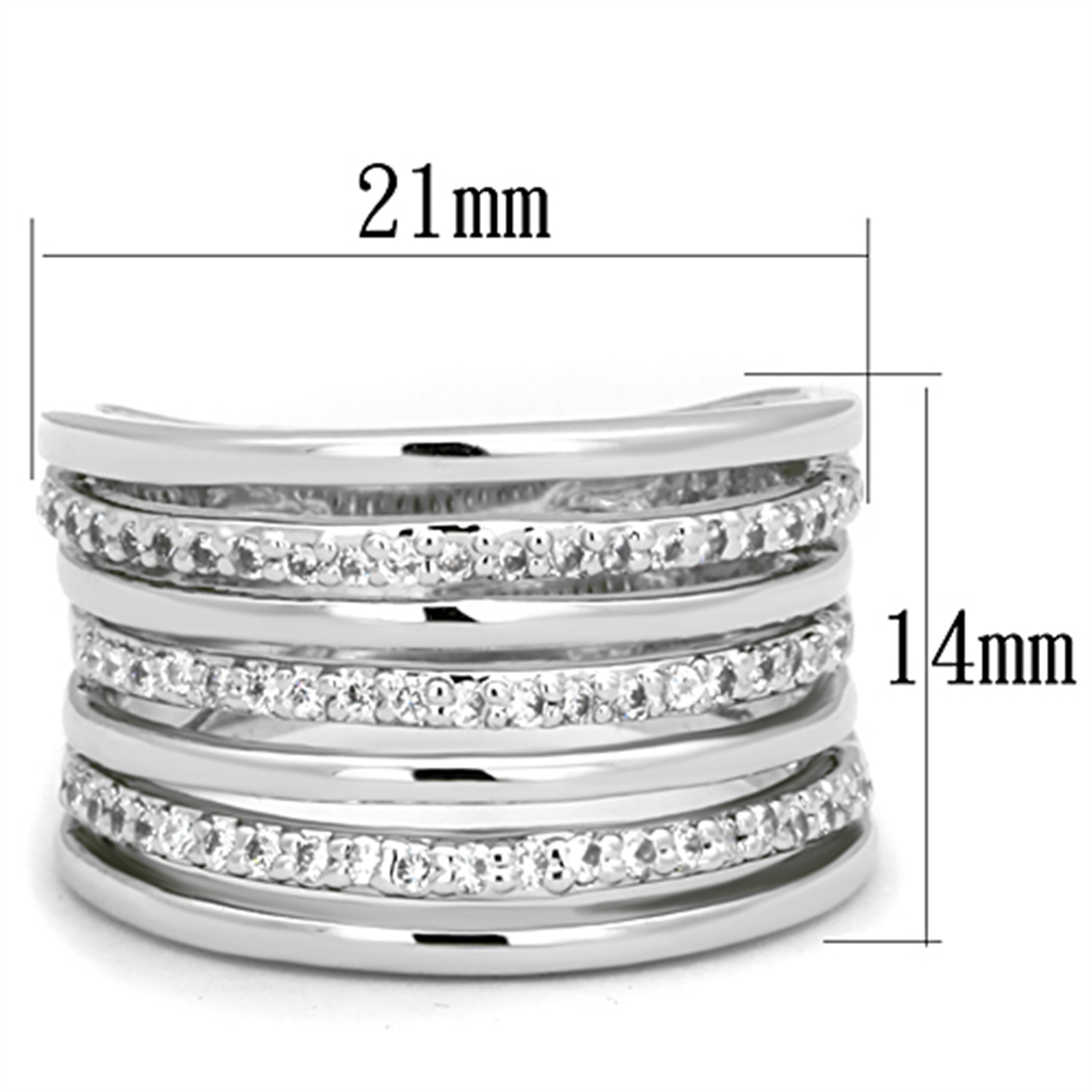 3W791 - Brass Ring Rhodium Women AAA Grade CZ Clear