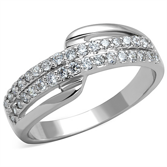 3W798 - Brass Ring Rhodium Women AAA Grade CZ Clear