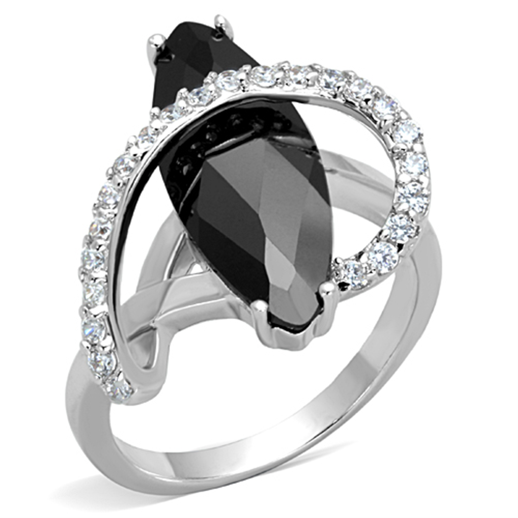 3W800 - Brass Ring Rhodium Women AAA Grade CZ Jet