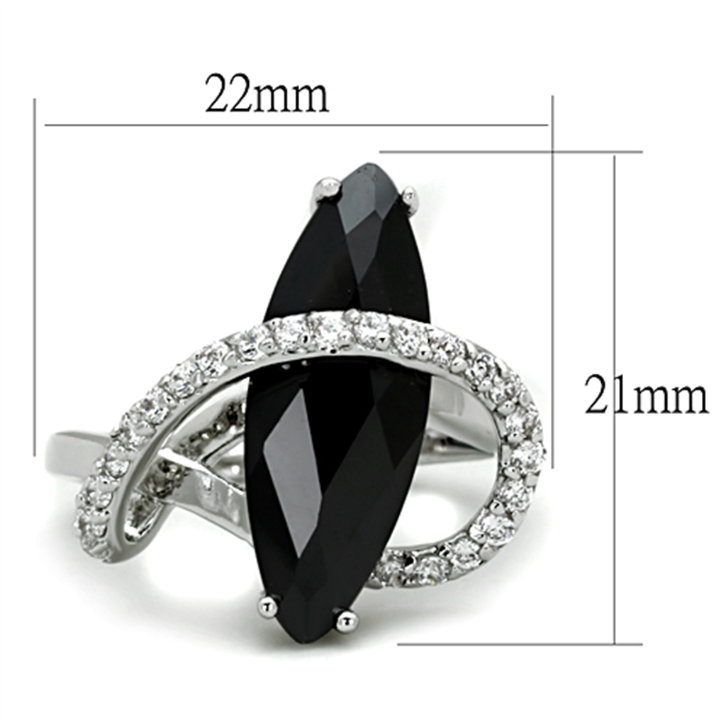 3W800 - Brass Ring Rhodium Women AAA Grade CZ Jet