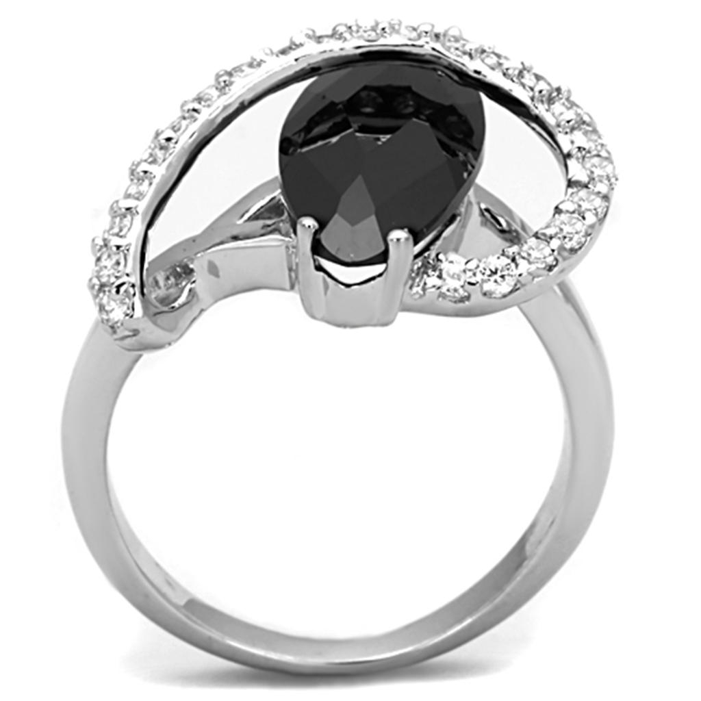 3W800 - Brass Ring Rhodium Women AAA Grade CZ Jet