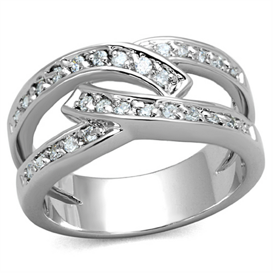 3W806 - Brass Ring Rhodium Women AAA Grade CZ Clear