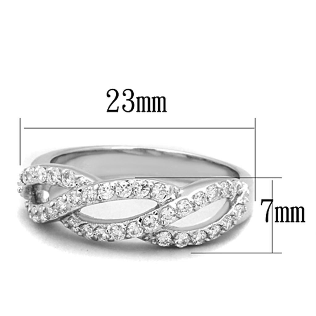 3W809 - Brass Ring Rhodium Women AAA Grade CZ Clear