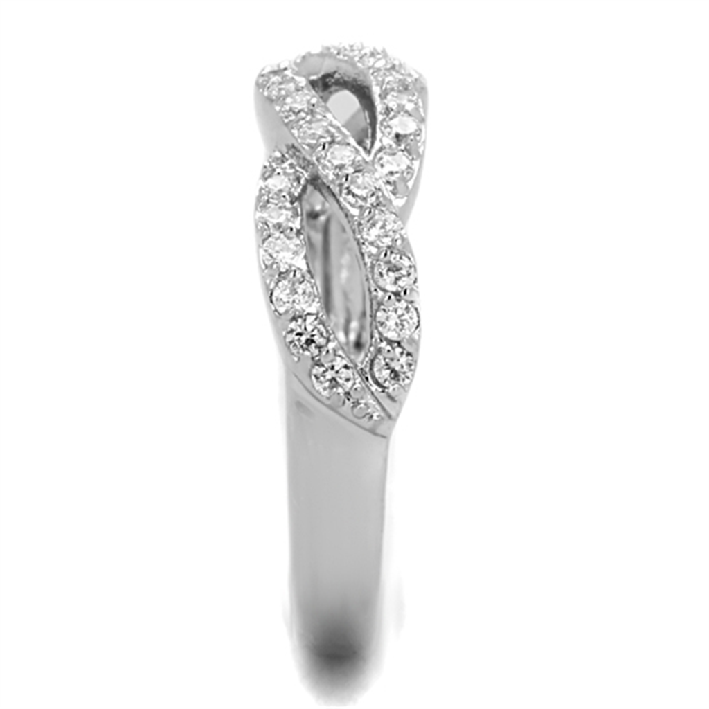 3W809 - Brass Ring Rhodium Women AAA Grade CZ Clear