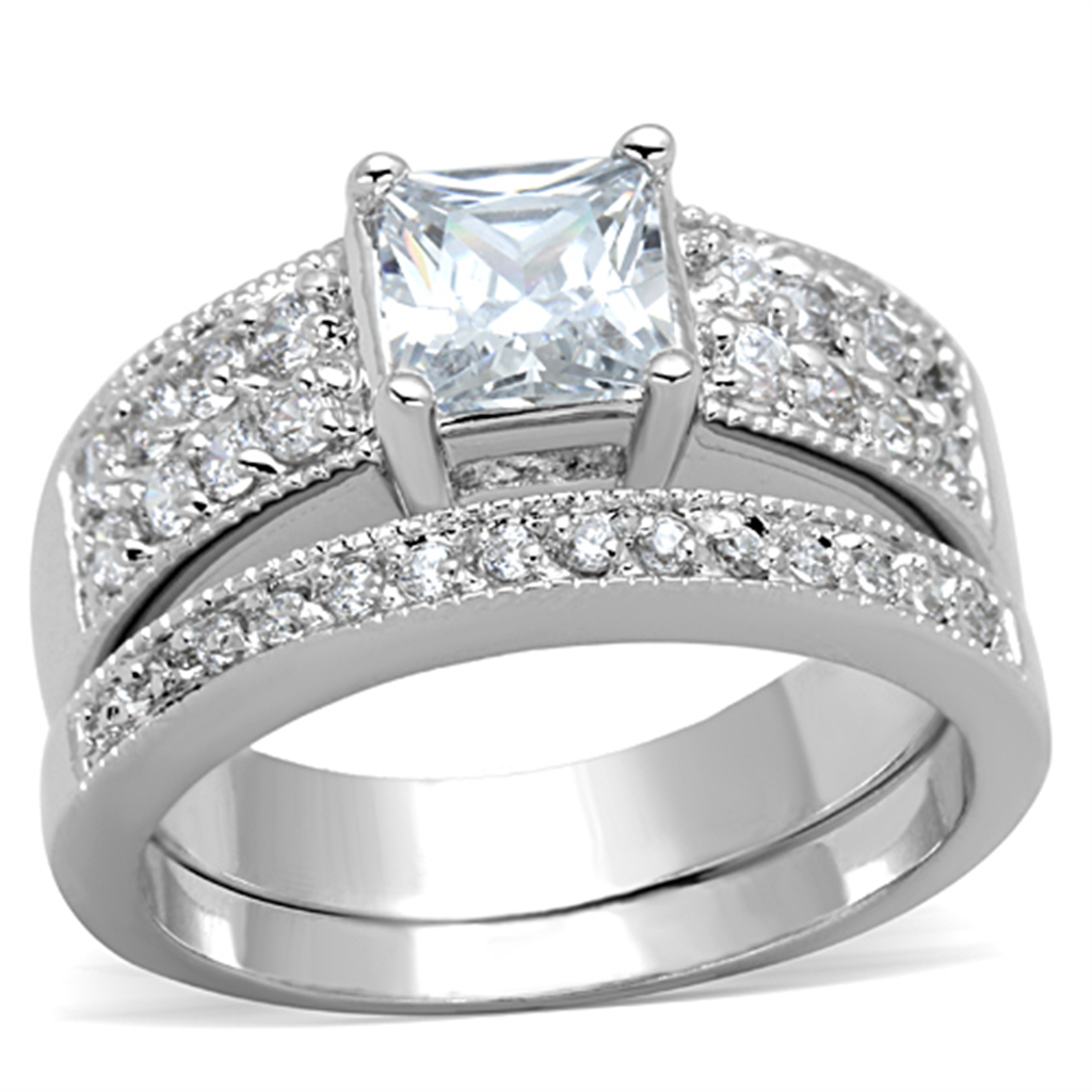 3W817 - Brass Ring Rhodium Women AAA Grade CZ Clear