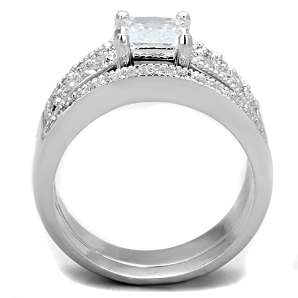3W817 - Brass Ring Rhodium Women AAA Grade CZ Clear