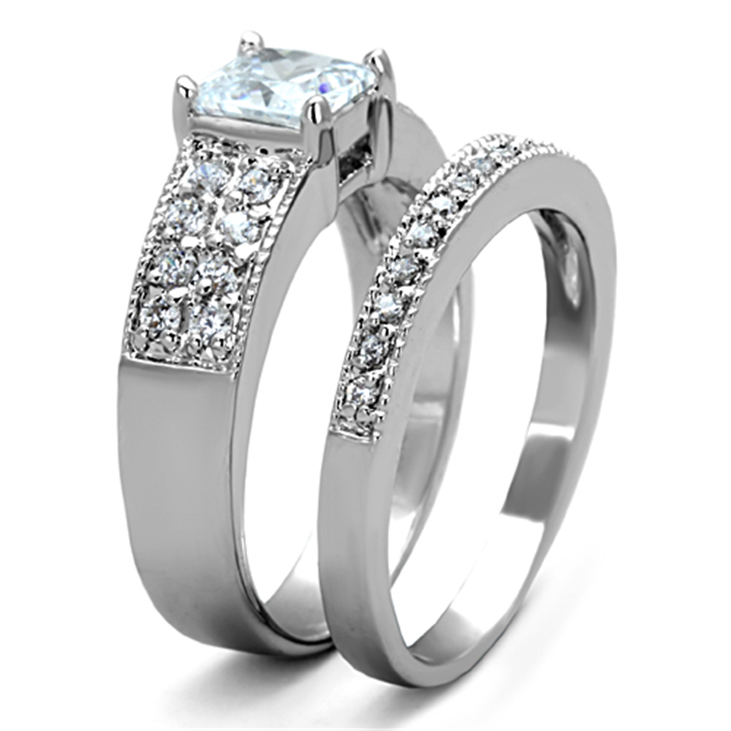 3W817 - Brass Ring Rhodium Women AAA Grade CZ Clear
