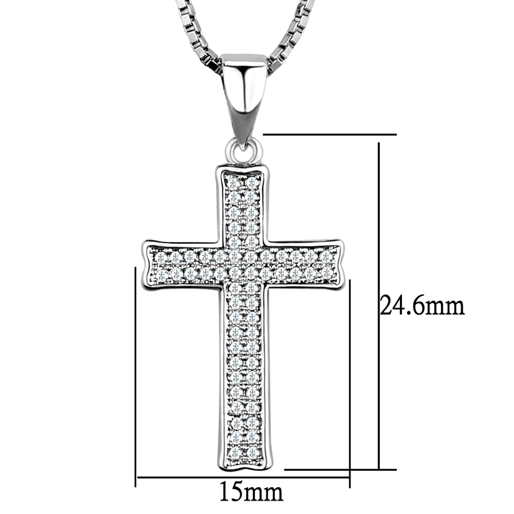 3W846 - Brass Chain Pendant Rhodium Women AAA Grade CZ Clear