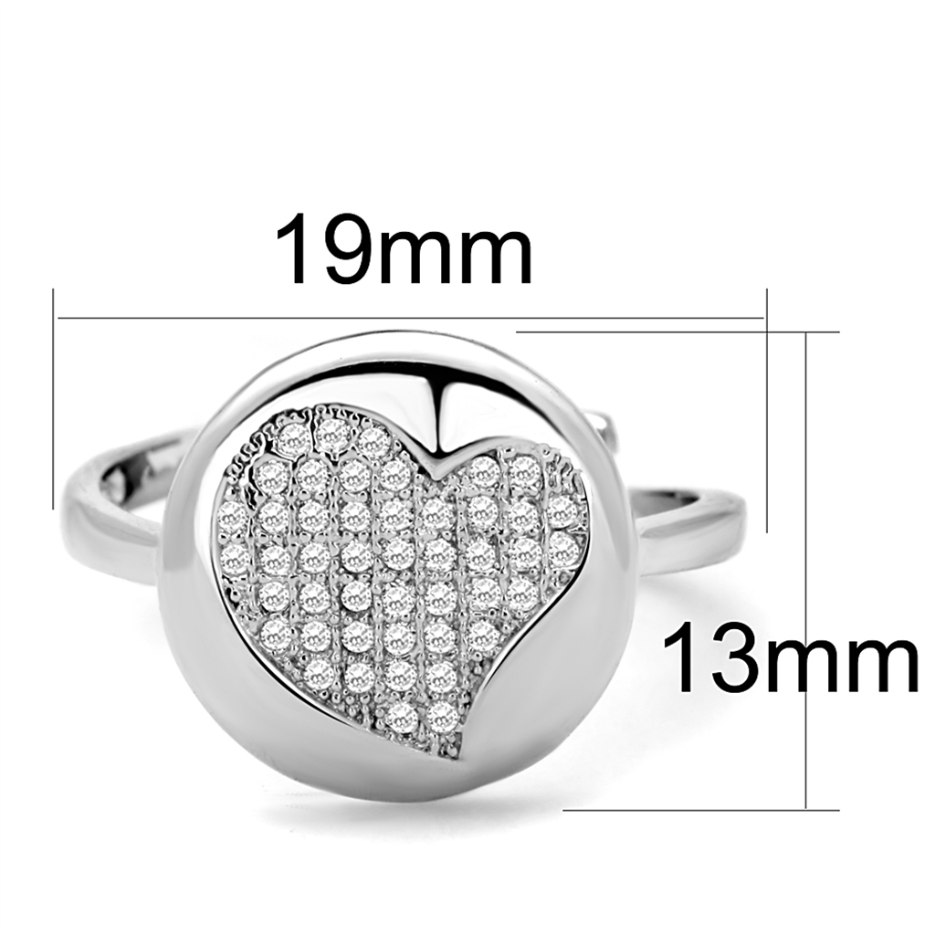 3W864 - Brass Ring Rhodium Women AAA Grade CZ Clear