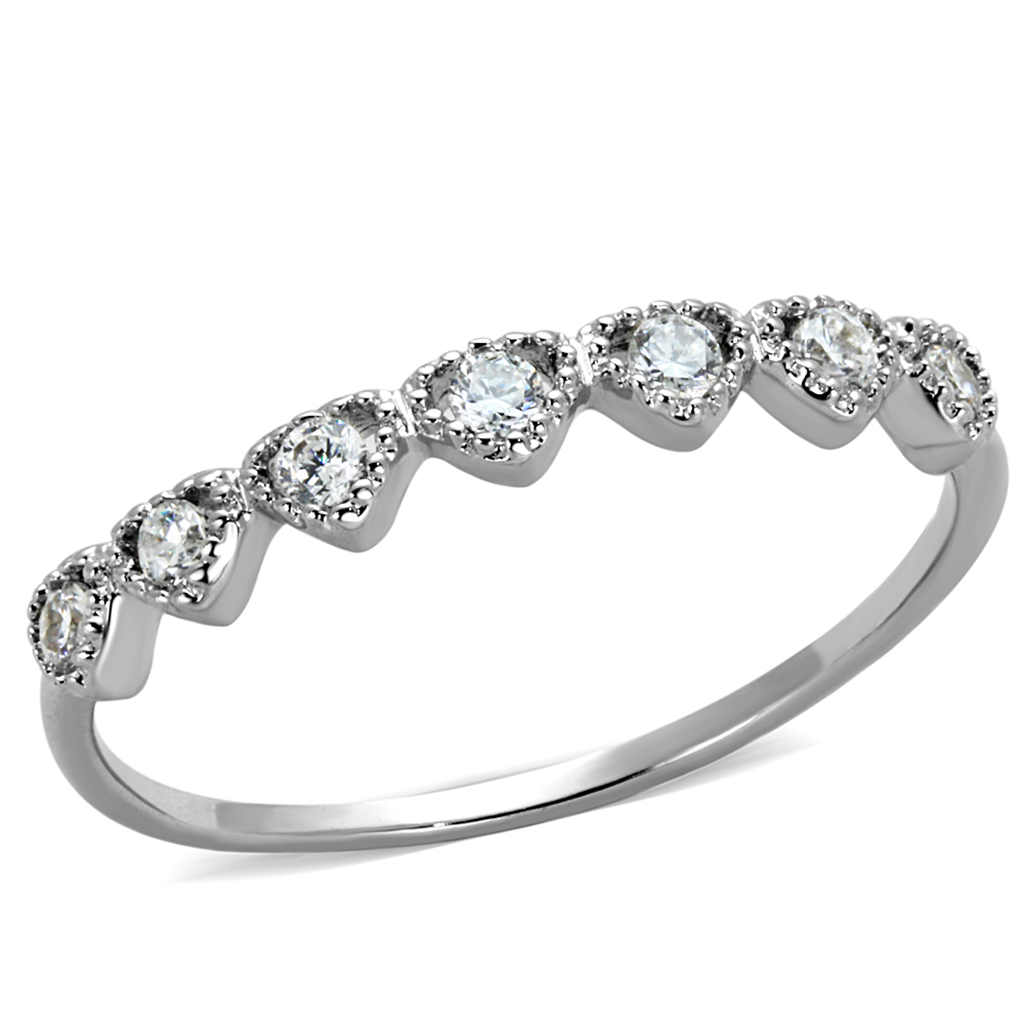 3W868 - Brass Ring Rhodium Women AAA Grade CZ Clear