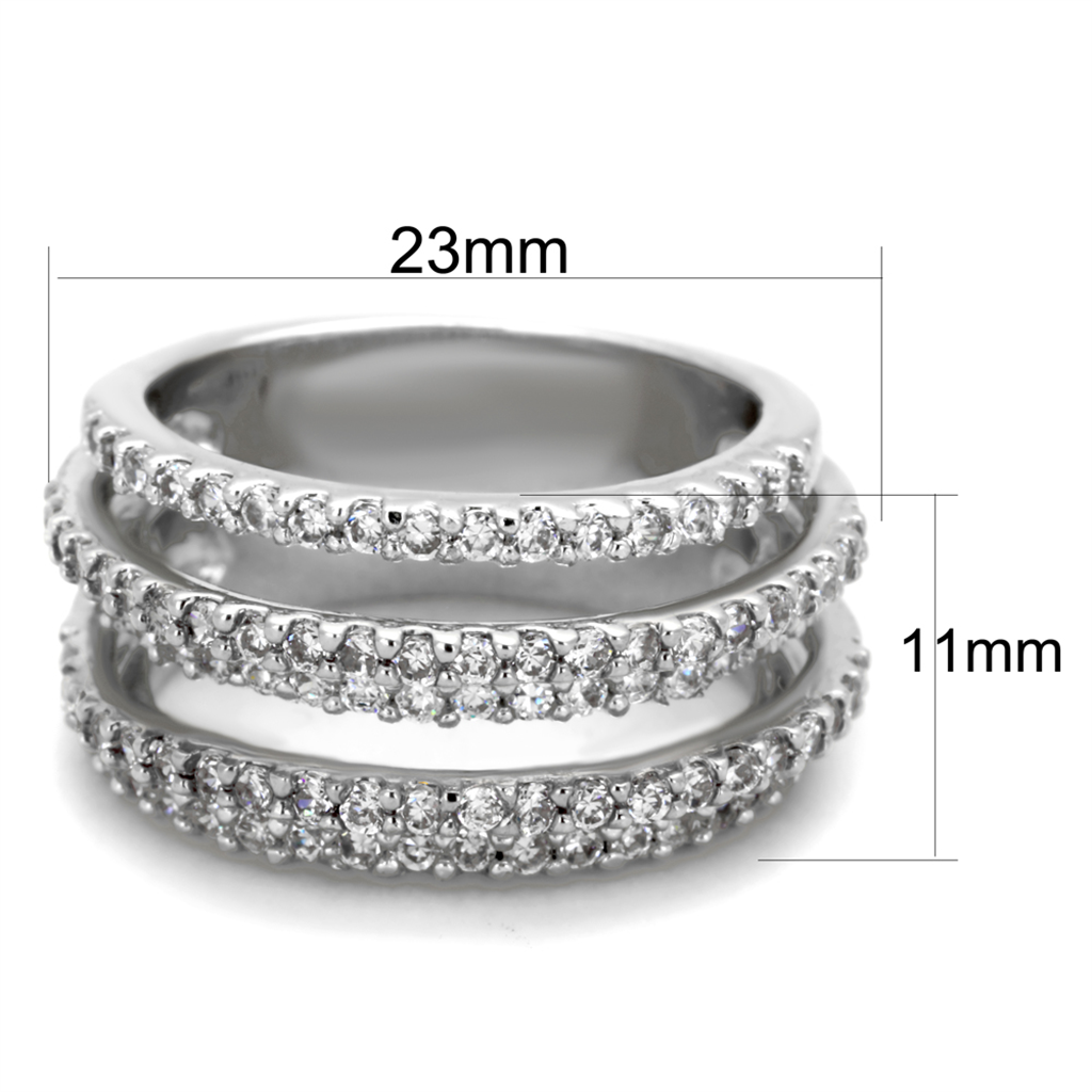 3W871 - Brass Ring Rhodium Women AAA Grade CZ Clear