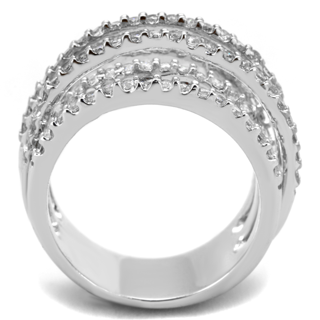 3W871 - Brass Ring Rhodium Women AAA Grade CZ Clear