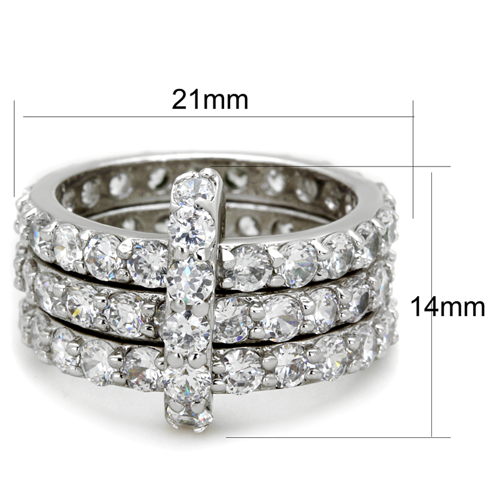 3W875 - Brass Ring Rhodium Women AAA Grade CZ Clear