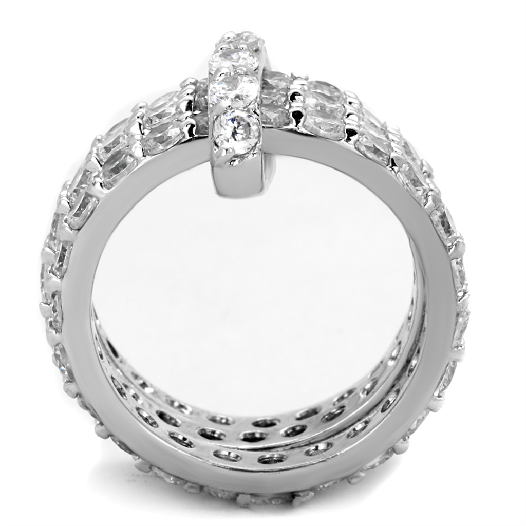 3W875 - Brass Ring Rhodium Women AAA Grade CZ Clear