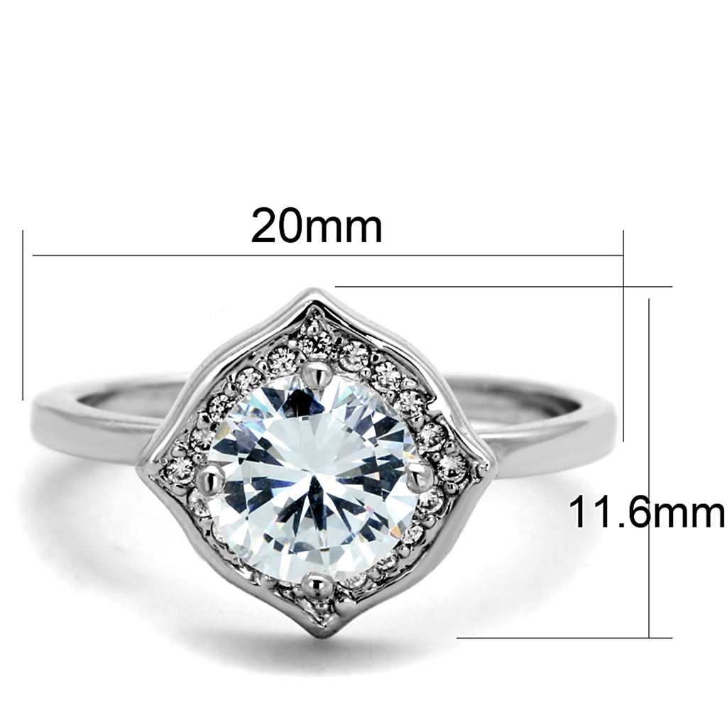 3W877 - Brass Ring Rhodium Women AAA Grade CZ Clear