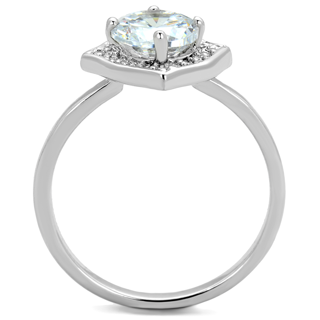 3W877 - Brass Ring Rhodium Women AAA Grade CZ Clear