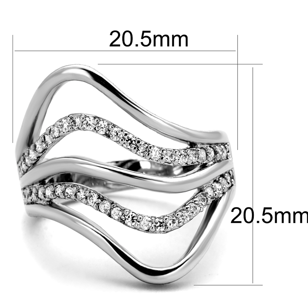 3W878 - Brass Ring Rhodium Women AAA Grade CZ Clear