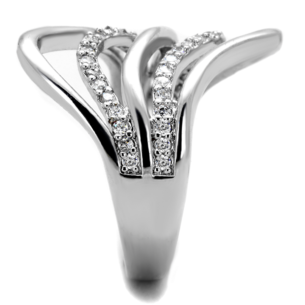 3W878 - Brass Ring Rhodium Women AAA Grade CZ Clear