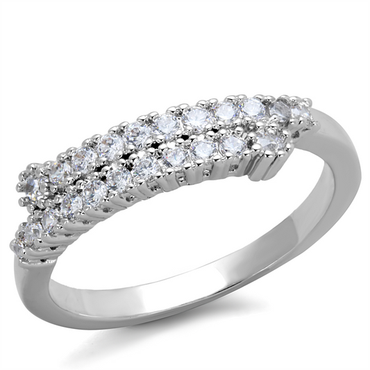 3W879 - Brass Ring Rhodium Women AAA Grade CZ Clear