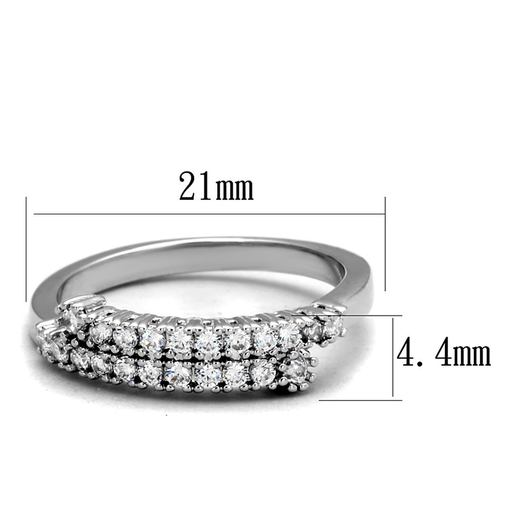 3W879 - Brass Ring Rhodium Women AAA Grade CZ Clear