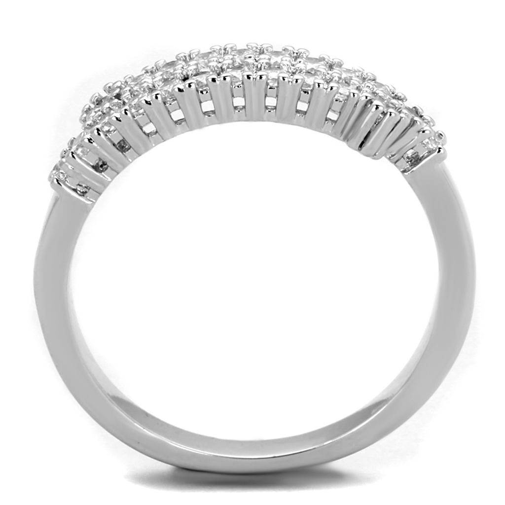 3W879 - Brass Ring Rhodium Women AAA Grade CZ Clear