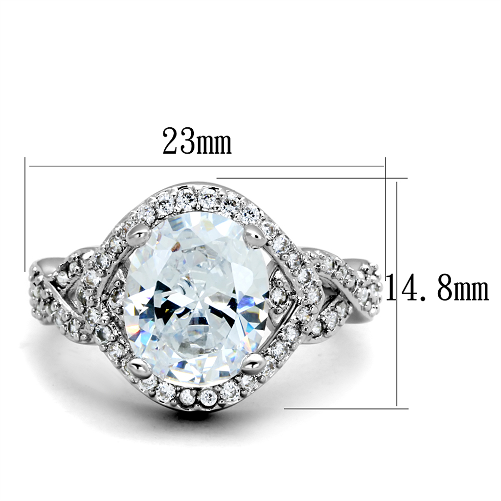 3W880 - Brass Ring Rhodium Women AAA Grade CZ Clear