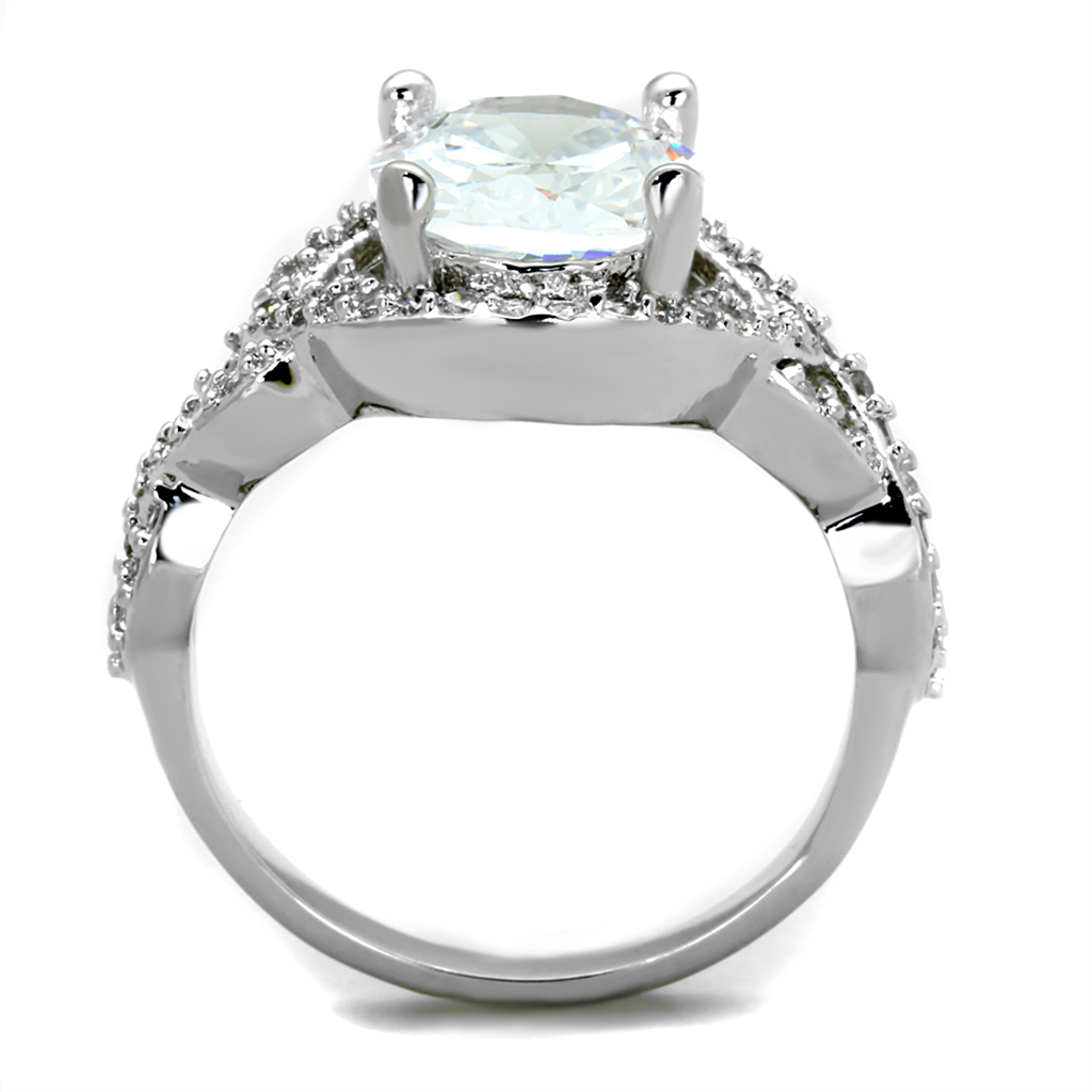 3W880 - Brass Ring Rhodium Women AAA Grade CZ Clear