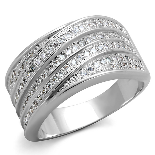 3W882 - Brass Ring Rhodium Women AAA Grade CZ Clear