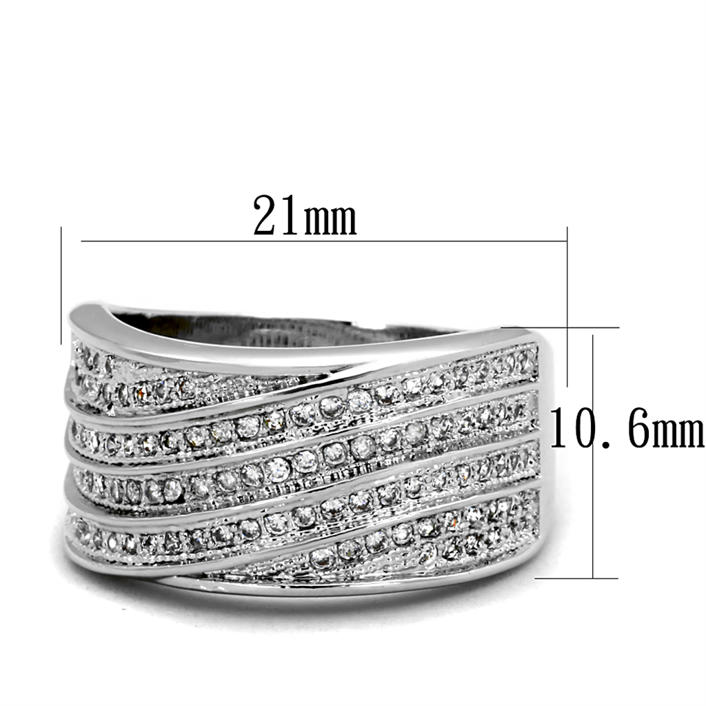 3W882 - Brass Ring Rhodium Women AAA Grade CZ Clear