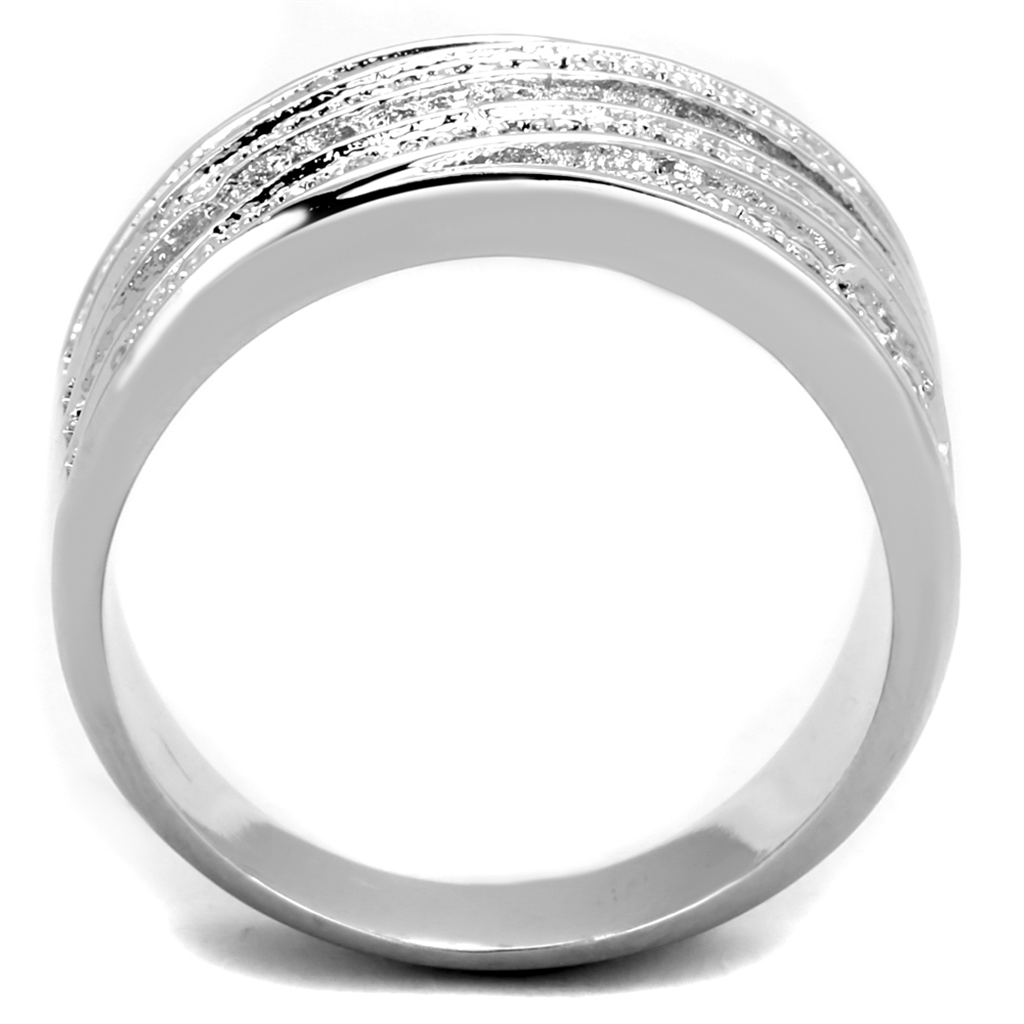 3W882 - Brass Ring Rhodium Women AAA Grade CZ Clear