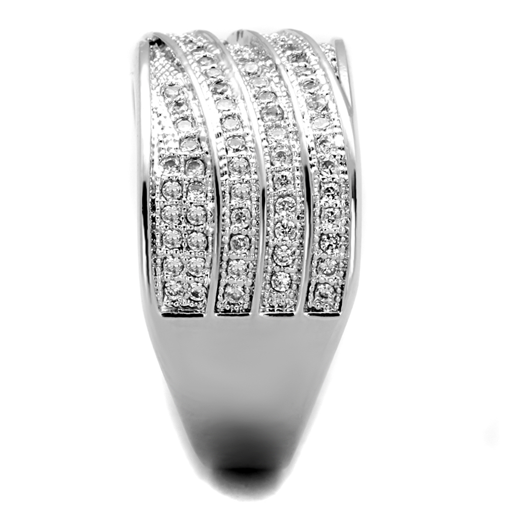 3W882 - Brass Ring Rhodium Women AAA Grade CZ Clear