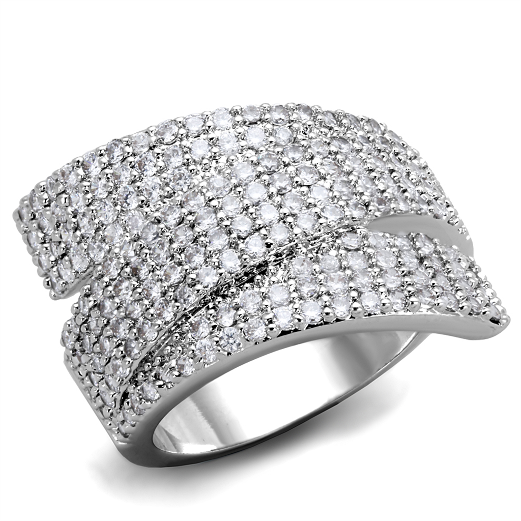 3W883 - Brass Ring Rhodium Women AAA Grade CZ Clear