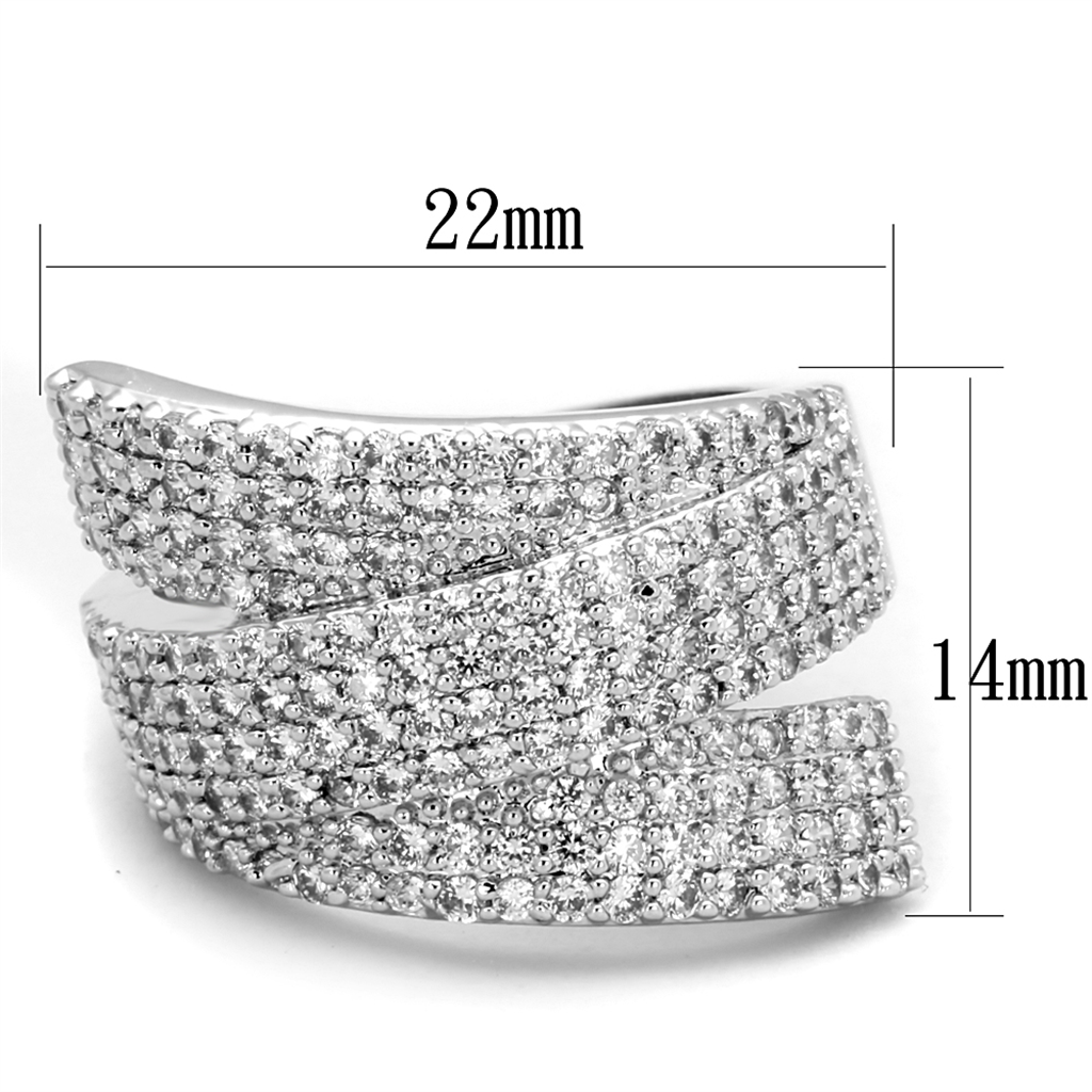 3W883 - Brass Ring Rhodium Women AAA Grade CZ Clear