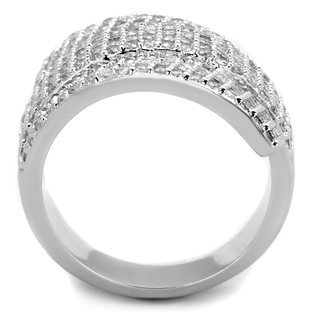 3W883 - Brass Ring Rhodium Women AAA Grade CZ Clear