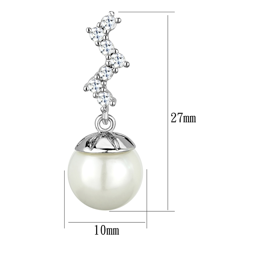 3W894 - Brass Earrings Rhodium Women Synthetic White