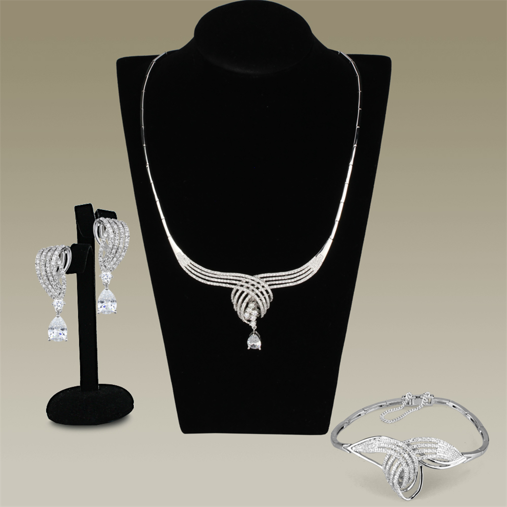 3W924 - Brass Jewelry Sets Rhodium Women AAA Grade CZ Clear