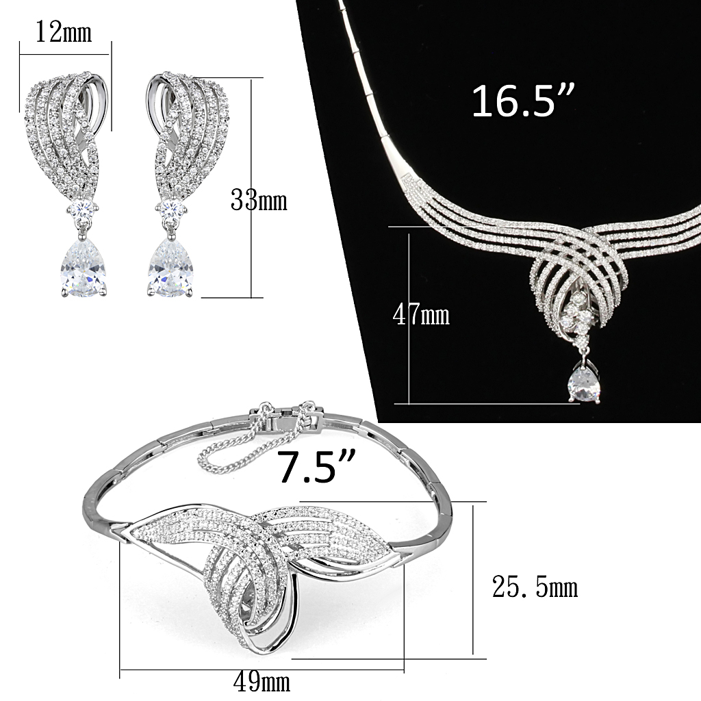 3W924 - Brass Jewelry Sets Rhodium Women AAA Grade CZ Clear