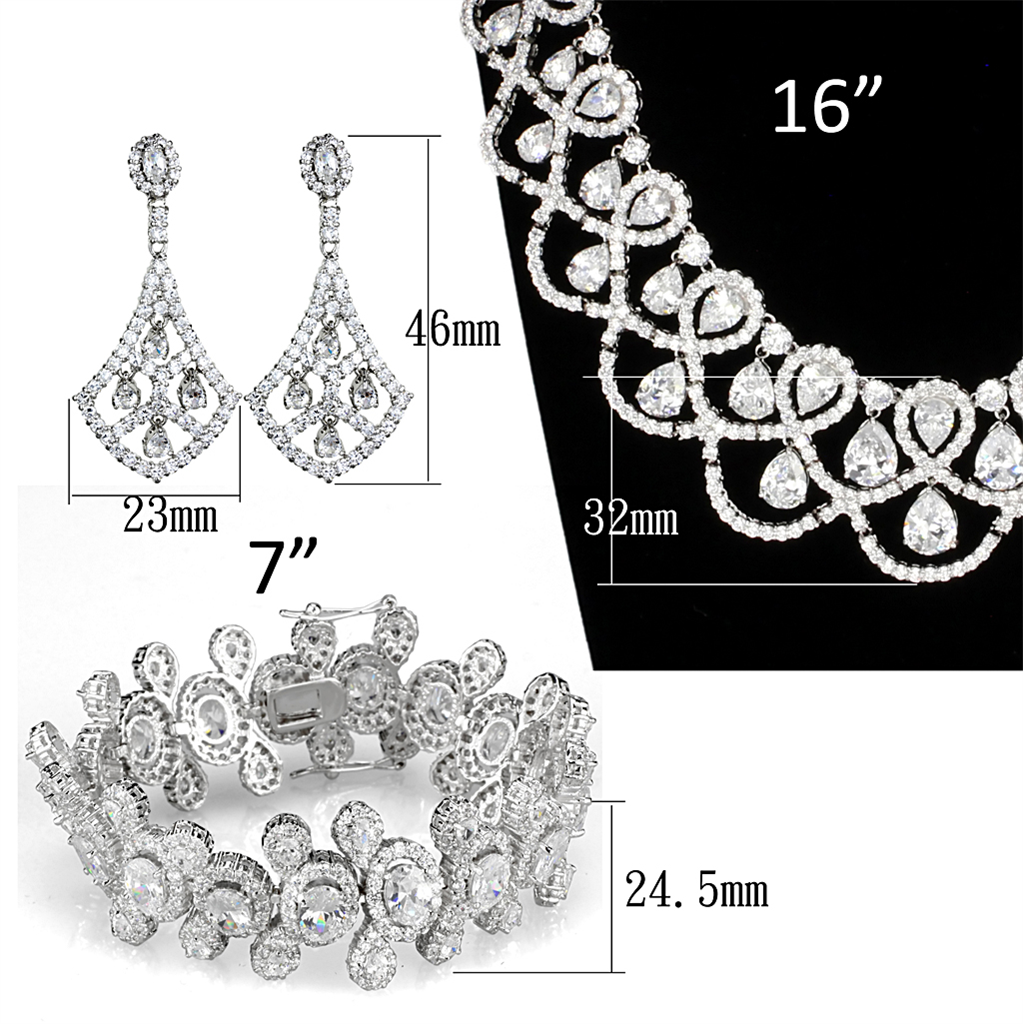 3W931 - Brass Jewelry Sets Rhodium Women AAA Grade CZ Clear