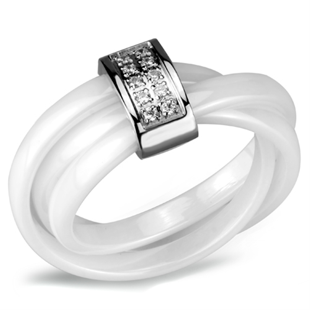 3W951 - Stainless Steel Ring High polished (no plating) Women Ceramic White