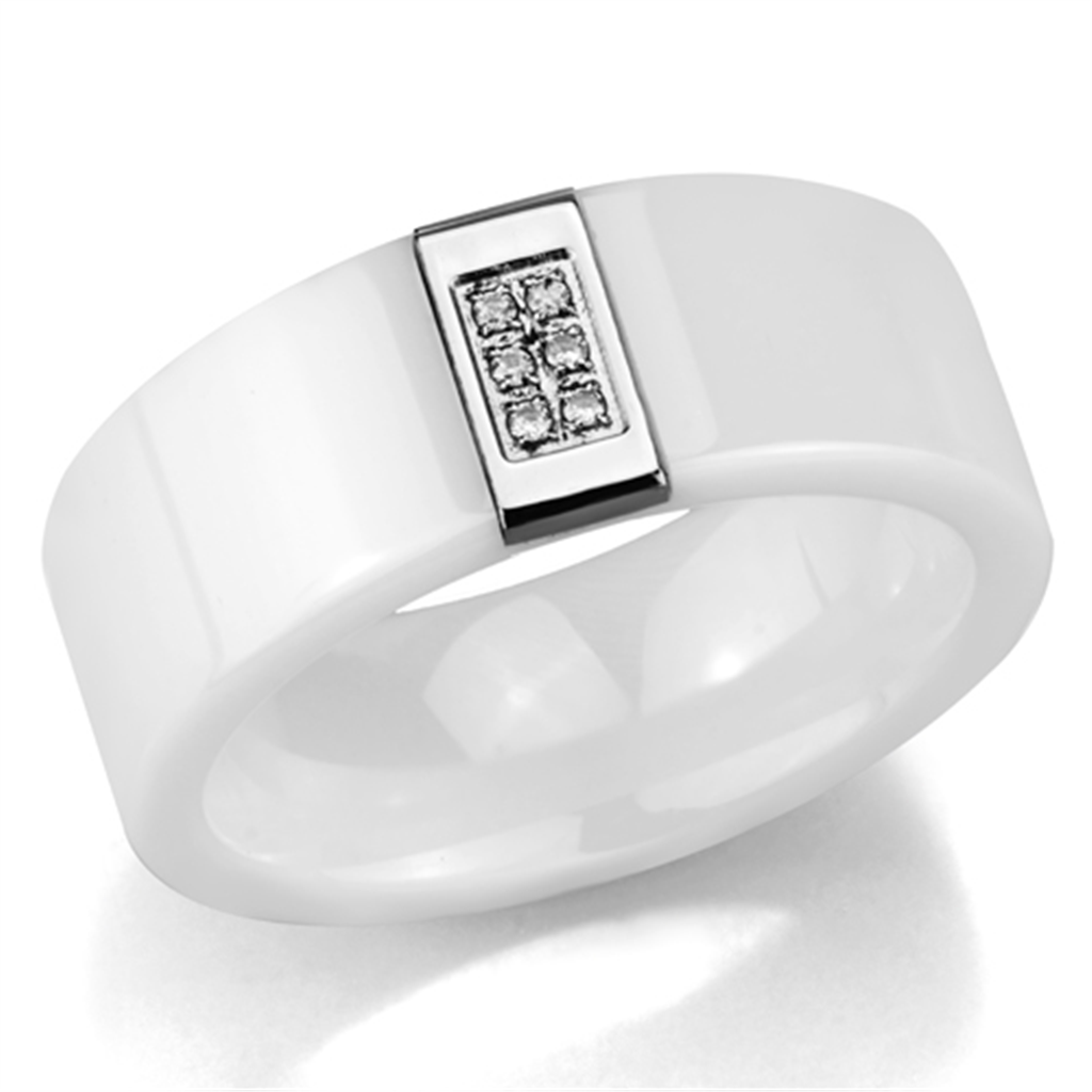 3W952 - Stainless Steel Ring High polished (no plating) Women Ceramic White