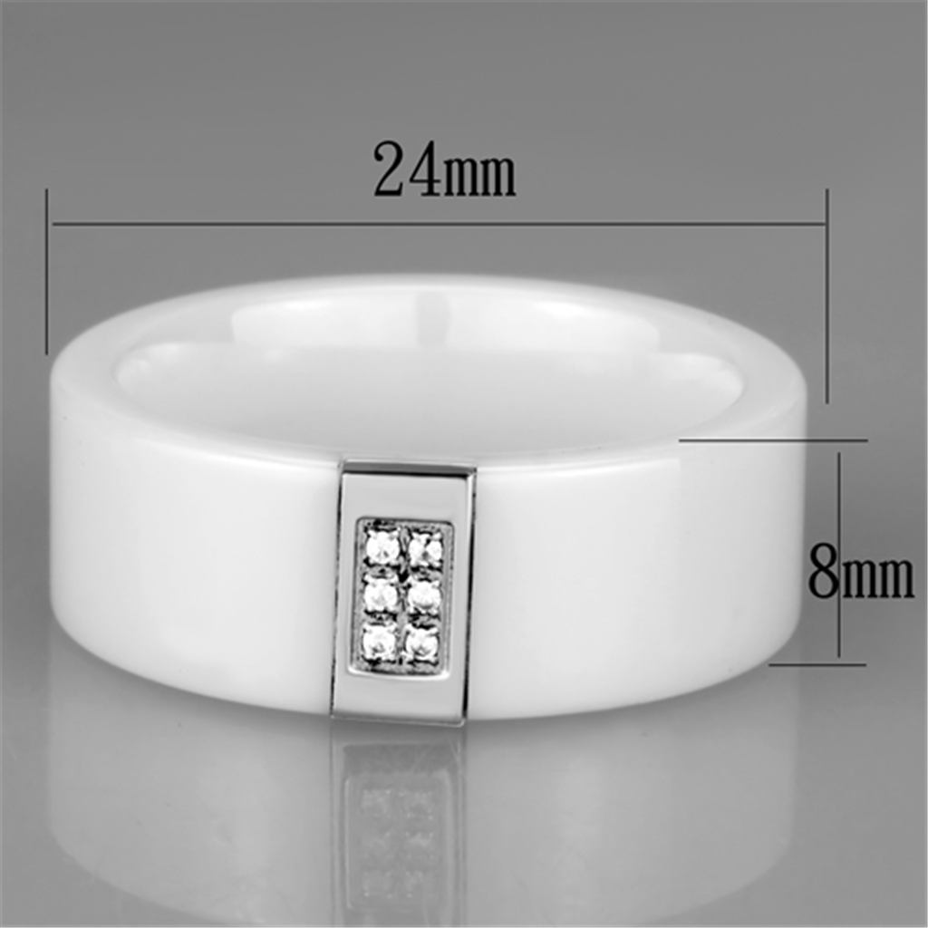 3W952 - Stainless Steel Ring High polished (no plating) Women Ceramic White