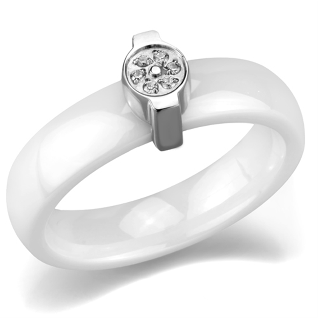 3W958 - Stainless Steel Ring High polished (no plating) Women Ceramic White