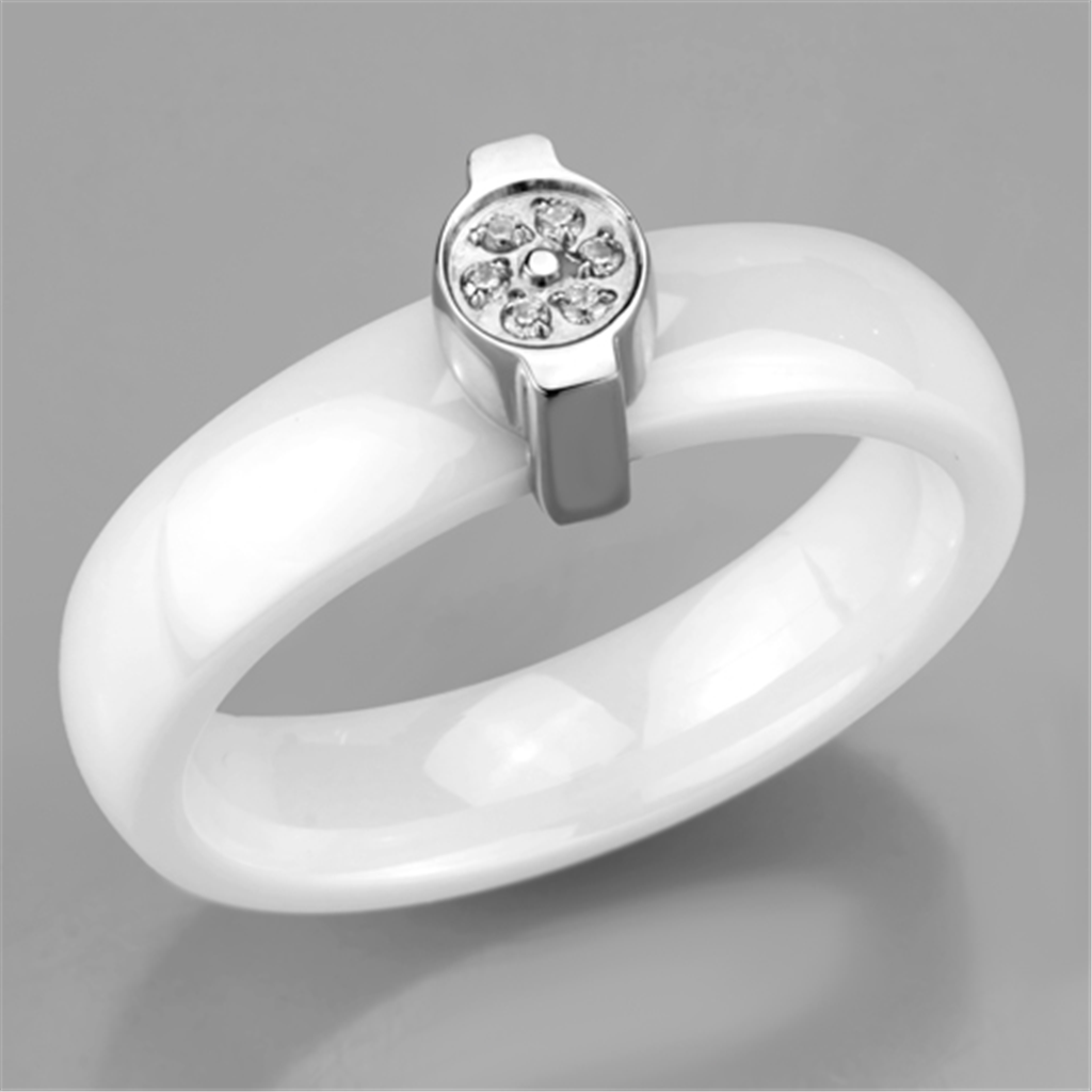 3W958 - Stainless Steel Ring High polished (no plating) Women Ceramic White