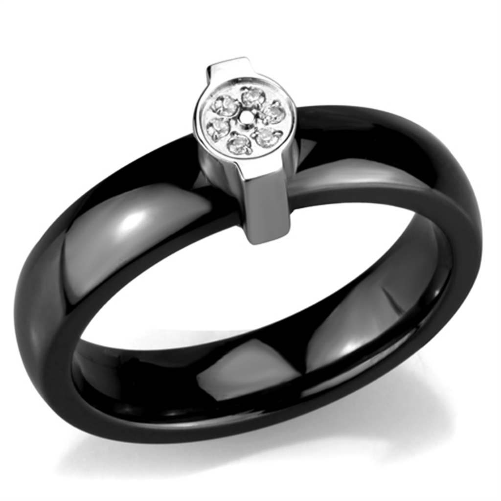 3W959 - Stainless Steel Ring High polished (no plating) Women Ceramic Jet